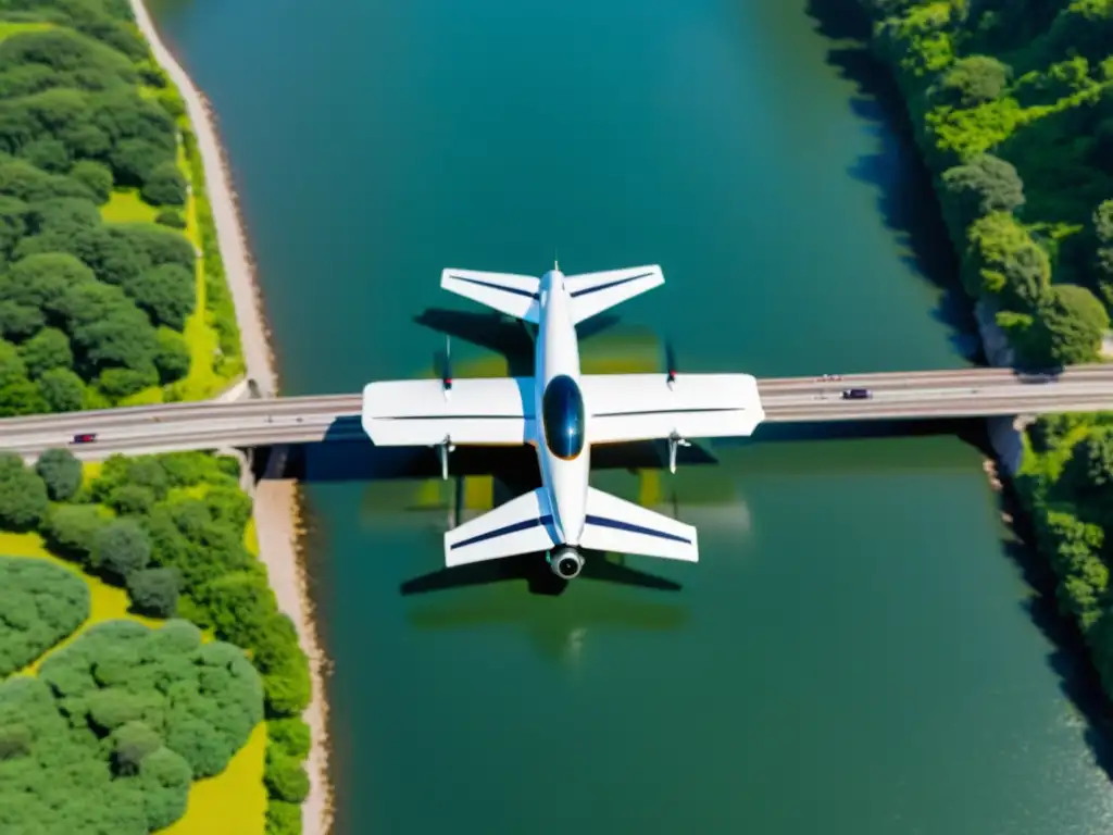 Vista aérea de un drone sobre un puente, integración de drones en monitoreo de puentes