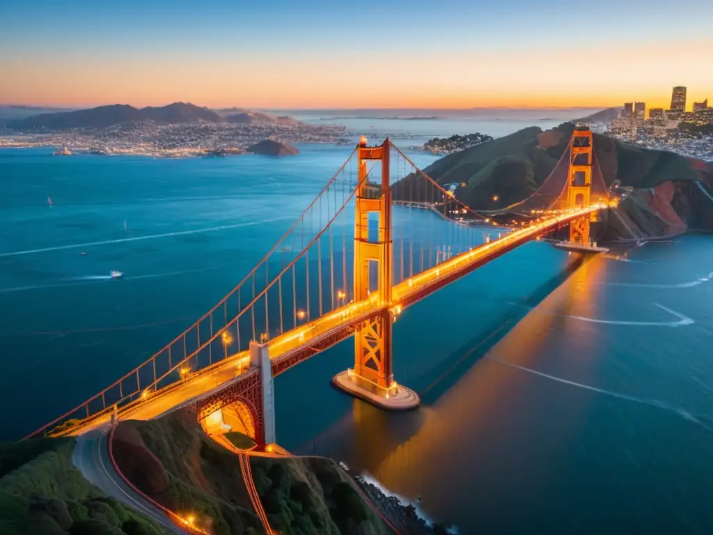 Vista aérea del famoso puente colgante Golden Gate al atardecer en San Francisco, California