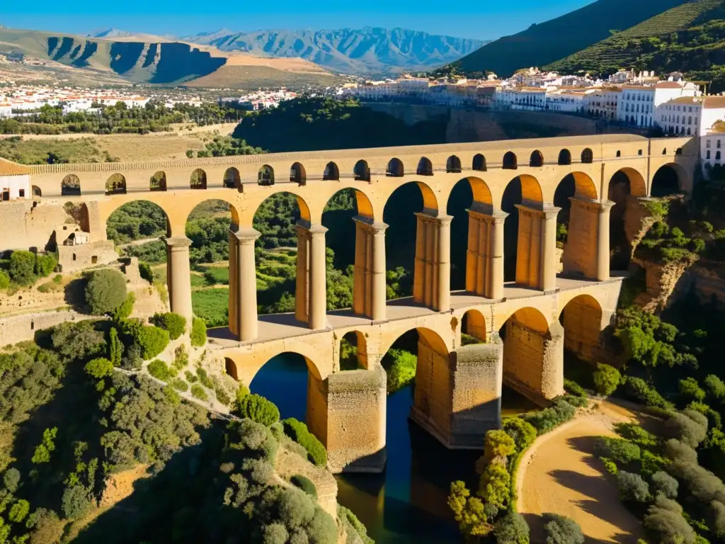 Vista aérea de la grandiosa estructura del Puente Nuevo de Ronda, resaltando su belleza histórica y ubicación estratégica