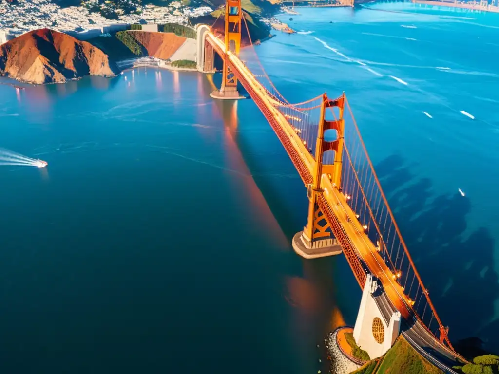 Vista aérea del icónico Puente Golden Gate de San Francisco al atardecer