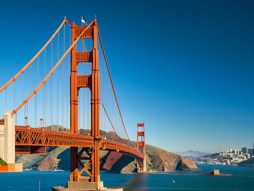 Vista aérea del icónico Puente Golden Gate en San Francisco, resaltando su diseño y la enseñanza de ingeniería en puentes icónicos