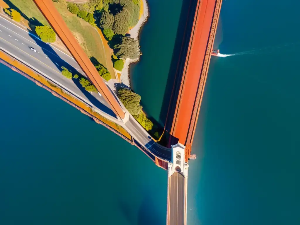 Vista aérea de alta resolución del icónico Puente Golden Gate, con drones en acción y aplicaciones especializadas en inspección de puentes