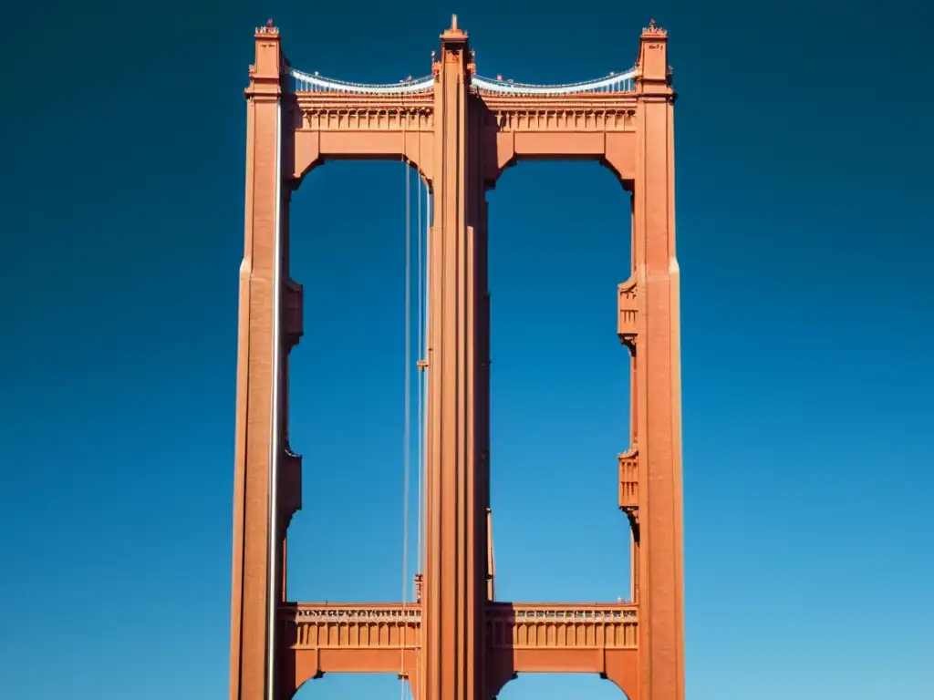 Vista aérea del icónico Puente Golden Gate en San Francisco, resaltando su estructura geométrica y su papel como maravilla arquitectónica