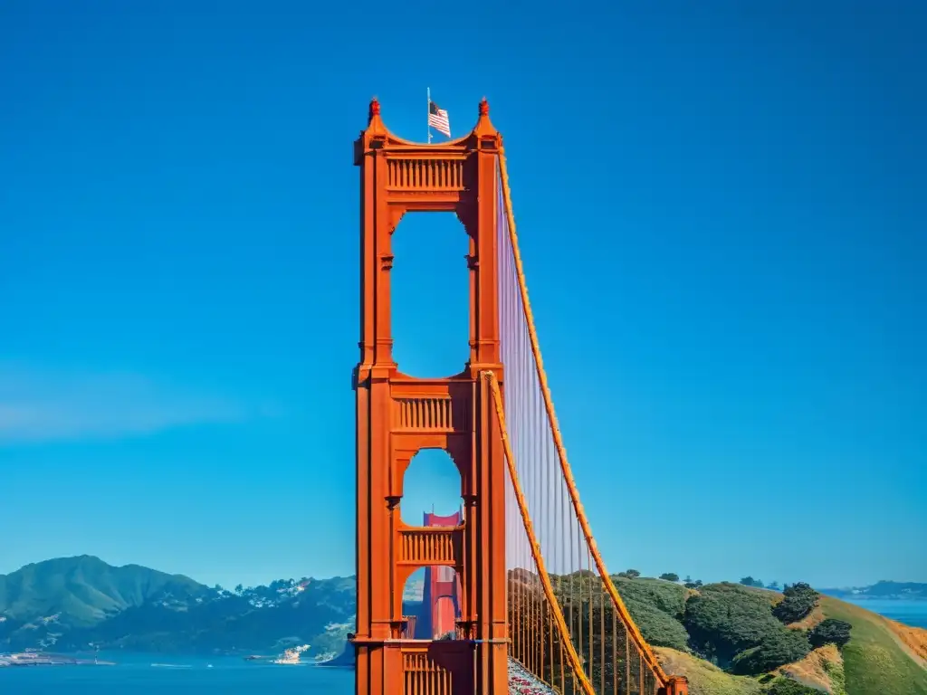 Vista aérea del icónico puente Golden Gate en San Francisco, resaltando su majestuosidad y diseño de puentes icónicos