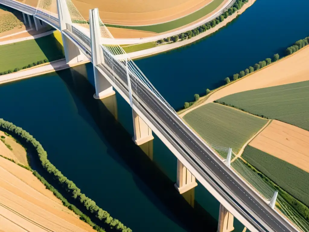 Vista aérea del icónico Viaducto de Millau en Francia, muestra la elegante arquitectura de Cecil Balmond