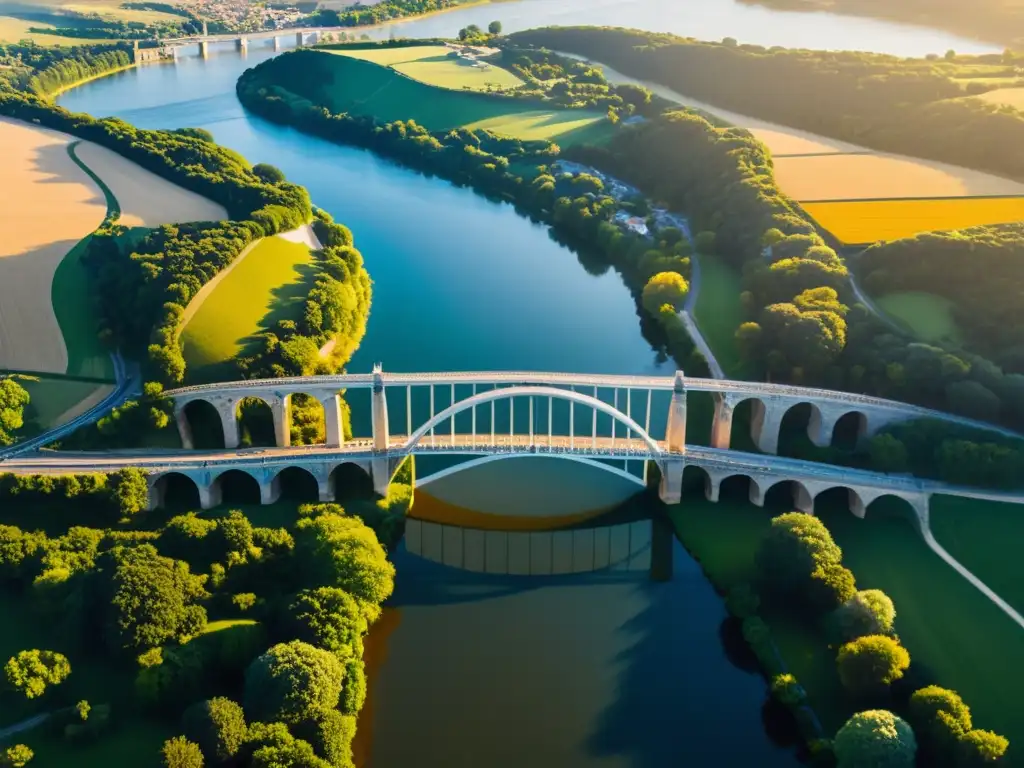 Una vista aérea impactante de la evolución de puentes icónicos, desde antiguos acueductos romanos hasta modernas estructuras atirantadas