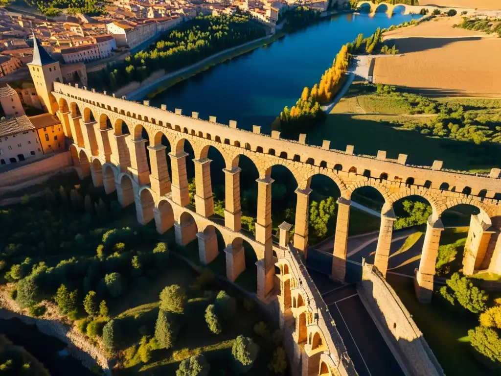 Vista aérea impresionante del antiguo acueducto romano de Segovia