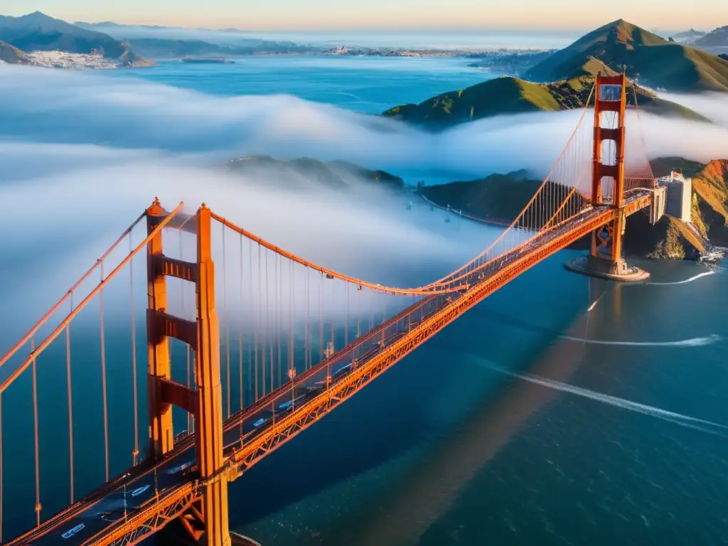 Vista aérea impresionante del icónico Puente Golden Gate sobre las aguas azules de la bahía de San Francisco