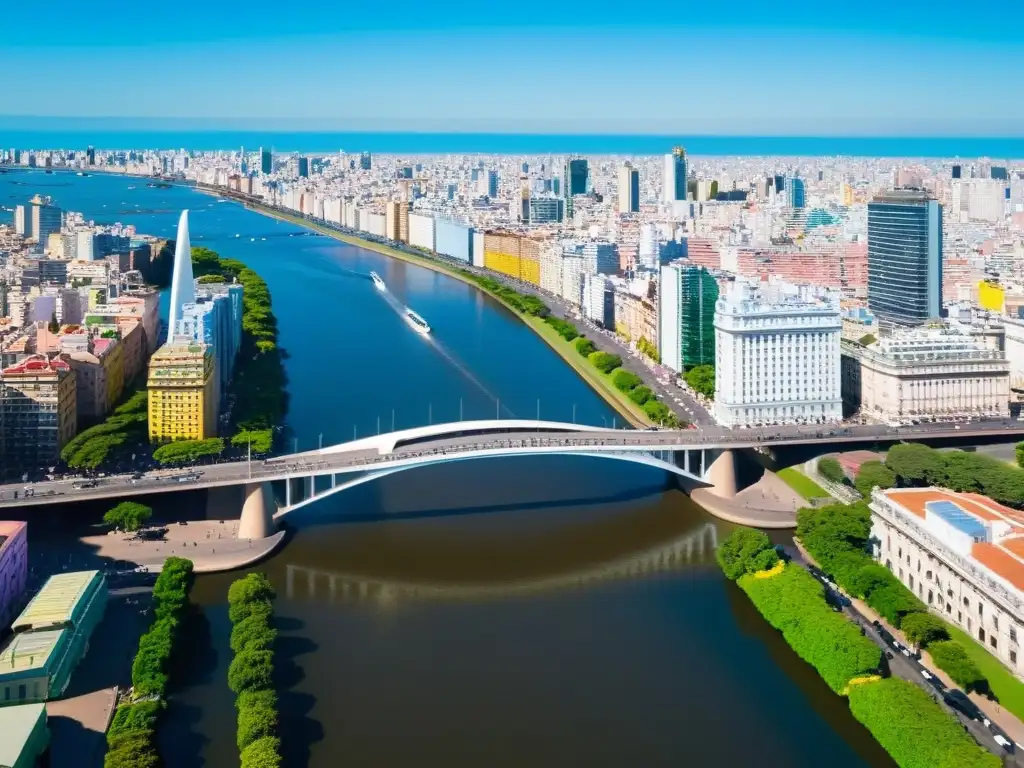 Vista aérea impresionante del icónico Puente de la Mujer en Buenos Aires, fusionando historia, arquitectura y cultura en la vibrante ciudad