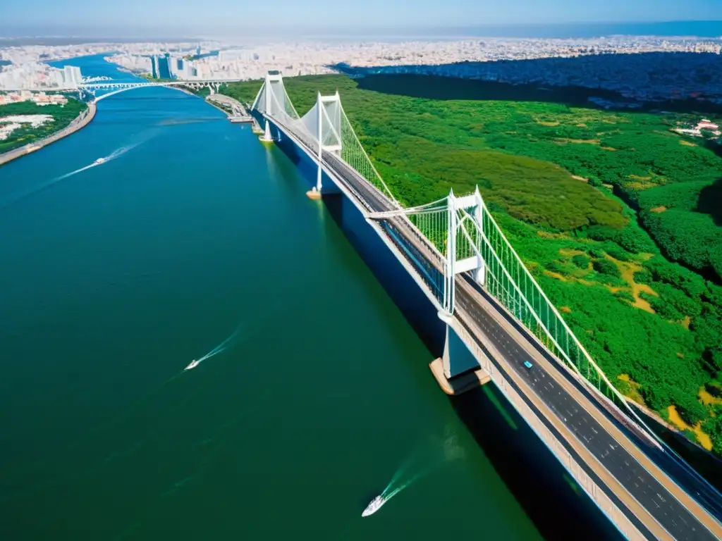 Vista aérea impresionante del Puente de la Confederación, uniendo culturas y mostrando su importancia histórica y arquitectónica