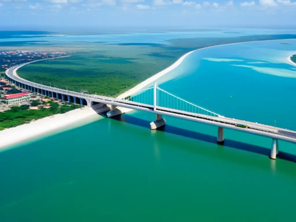 Vista aérea del impresionante Puente de Kigamboni en Tanzania, conectando la ciudad con un paisaje deslumbrante