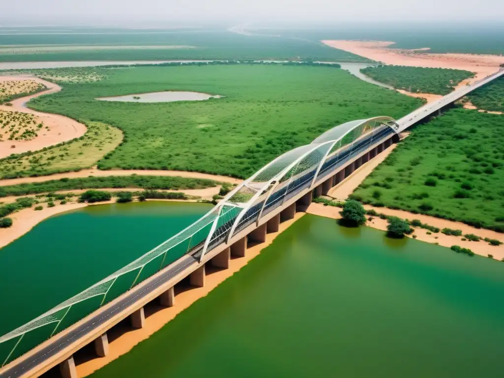 Esplendor del Puente de Ouaga 2000 en Burkina Faso Vista aérea del impresionante Puente de Ouaga 2000 en Burkina Faso, con un diseño único y vitalidad