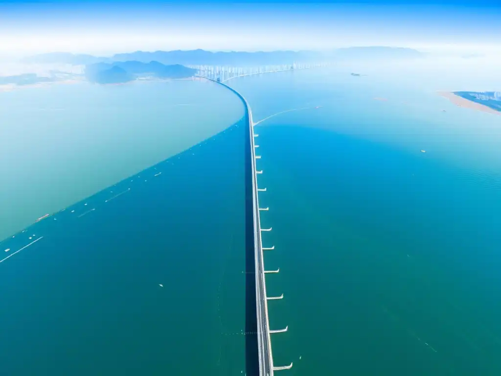 Vista aérea impresionante del puente de la bahía de Hangzhou, uniendo ciudades en historias reales construcción puentes monumentales