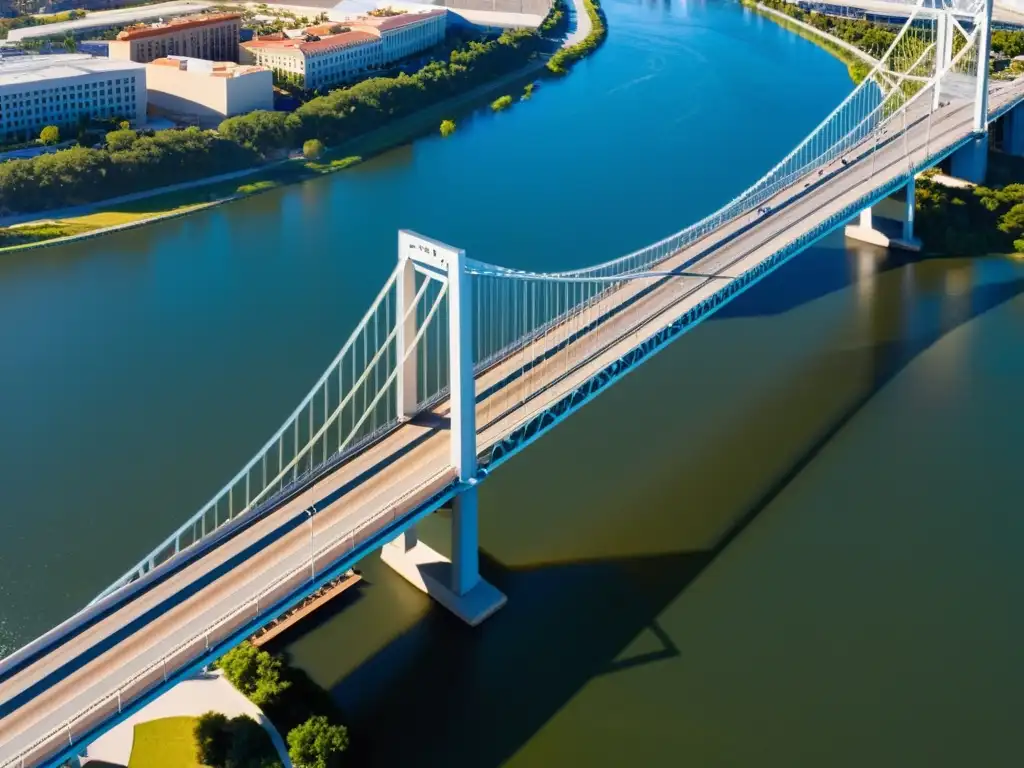 Vista aérea impresionante del Puente Henderson, muestra su arquitectura e integración con la naturaleza, historia y arquitectura del Puente Henderson