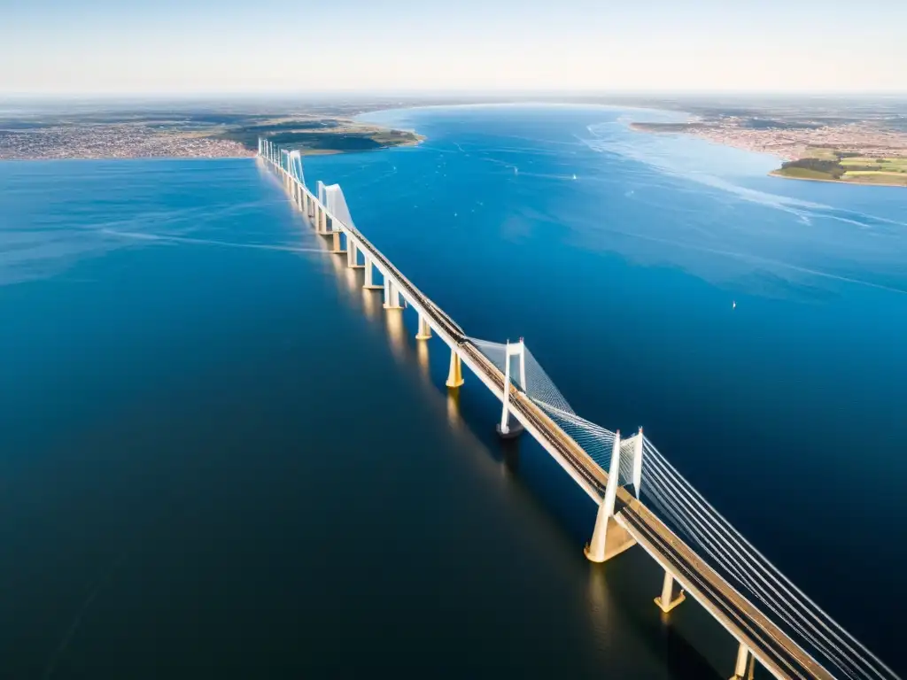 Espectacular puente de Oresund: unión arquitectónica Vista aérea impresionante del Puente de Oresund, conectando Suecia y Dinamarca, resaltando su moderna arquitectura sobre el mar y el cielo