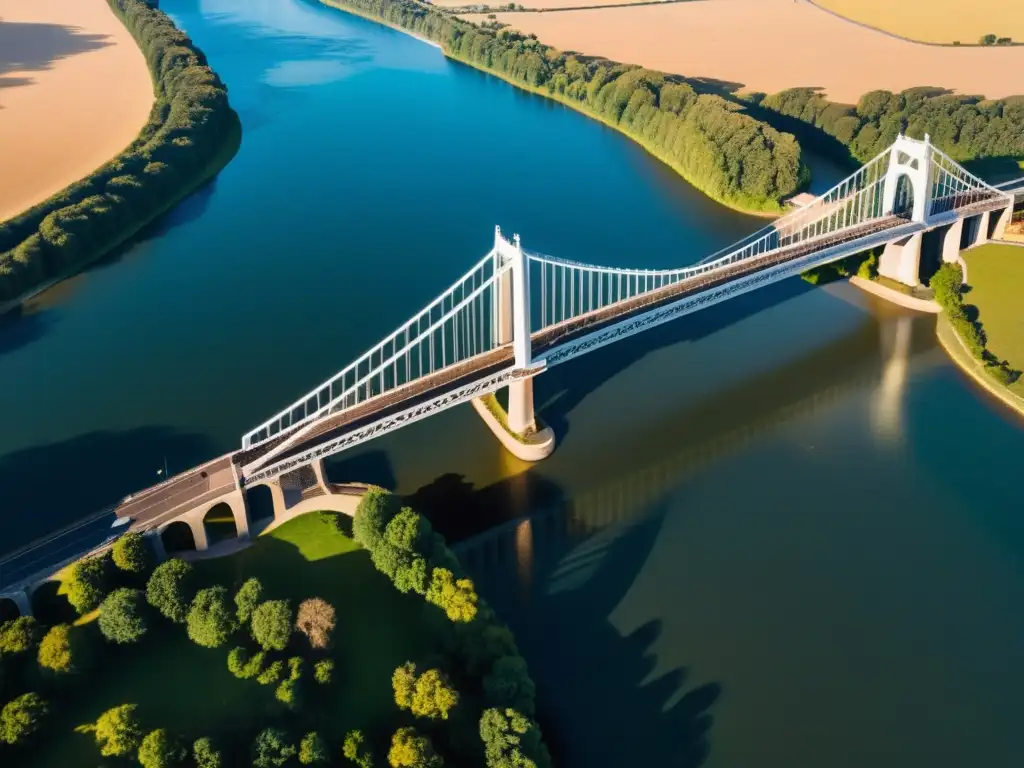 Vista aérea impresionante de un puente icónico, capturada con drones