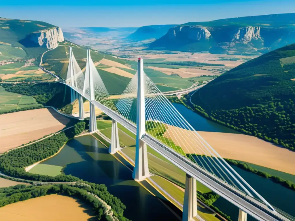 Vista aérea impresionante del Viaducto de Millau, un prodigio de arquitectura en Francia