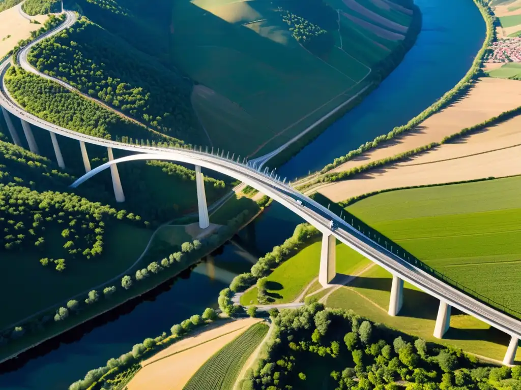 Vista aérea del impresionante Viaducto de Millau en Francia, destacando su elegante diseño