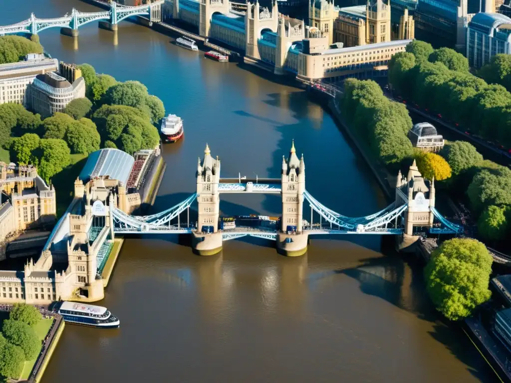 Vista aérea impresionante del icónico Tower Bridge en Londres