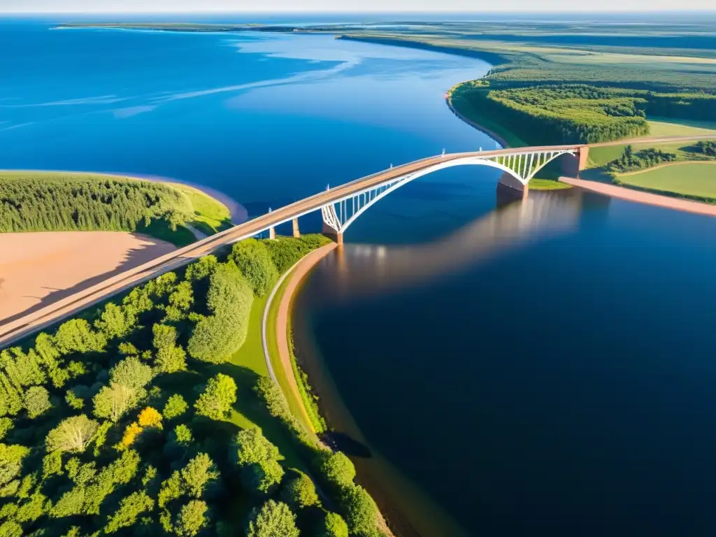 Vista aérea de la majestuosa arquitectura del Puente de la Isla de la Príncipe Eduardo, integrado armoniosamente con el paisaje natural