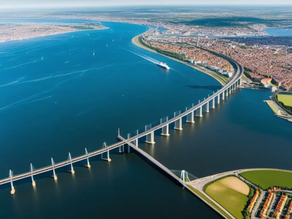 Vista aérea del puente Øresund conectando Malmö y Copenhague, impacto cultural del puente Øresund entre dos ciudades