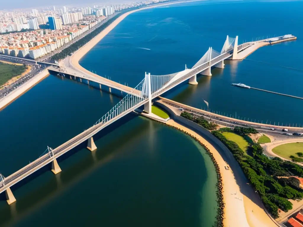 Vista aérea del Puente de Luanda, resalta su arquitectura moderna e historia en la ciudad