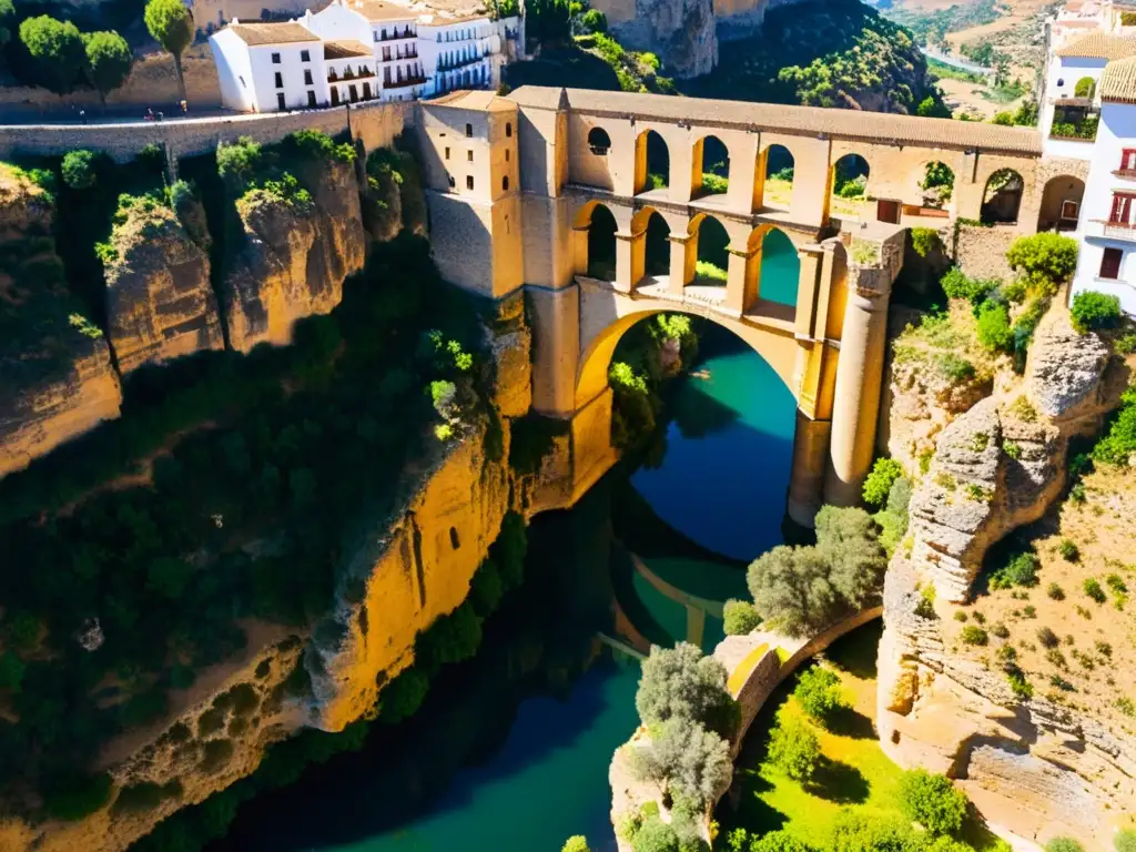 Vista aérea del Puente Nuevo de Ronda, mostrando su arquitectura impresionante y su integración con el paisaje