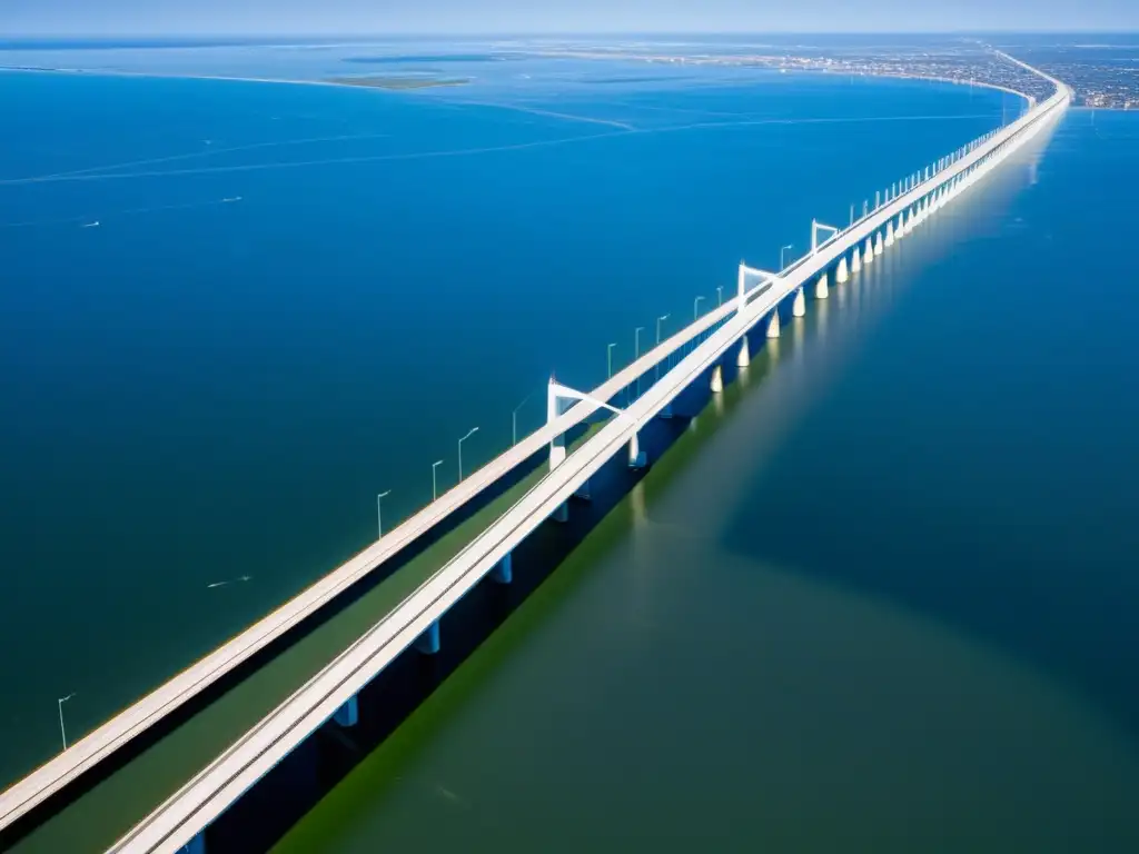 Vista aérea del Puente Sunshine Skyway en Tampa, resplandeciendo sobre las aguas, conectando la historia de la ciudad con su entorno vibrante