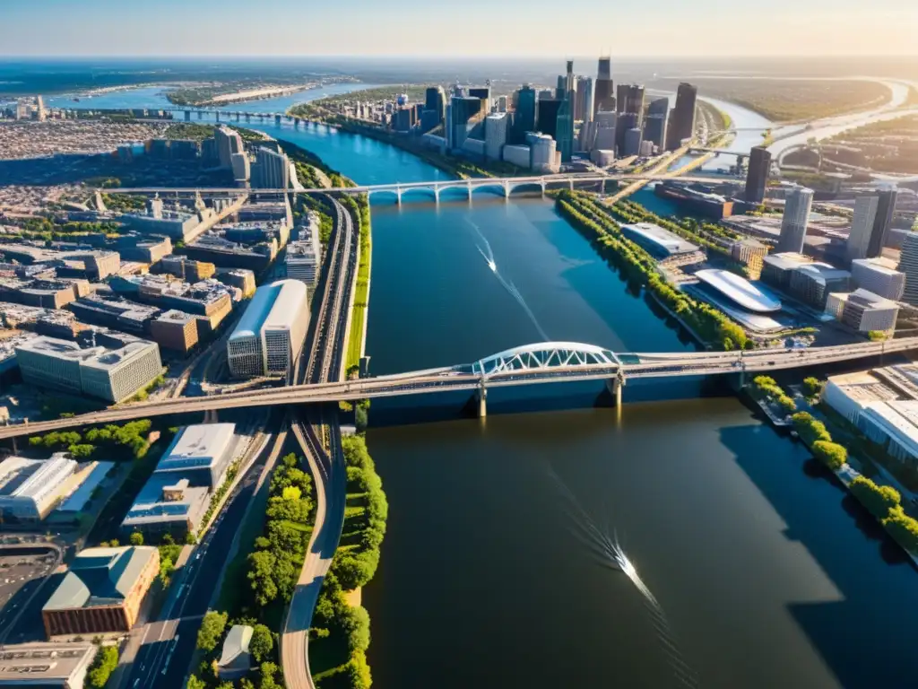 Vista aérea de puentes urbanos con optimización de puentes con Big Data