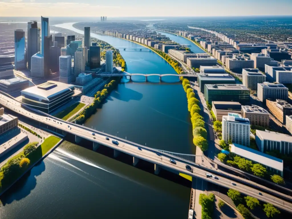 Vista aérea de puentes urbanos modernos, reflejando la vitalidad de la ciudad