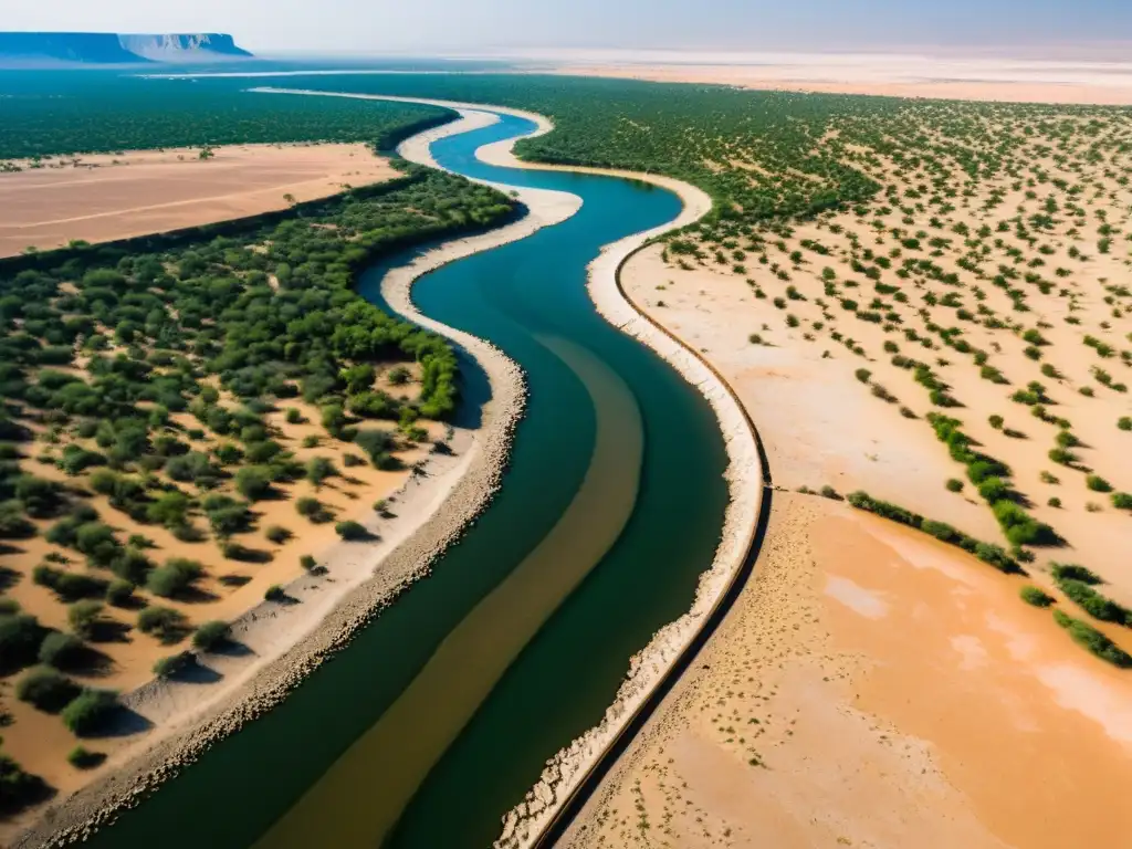 Vista aérea de un río seco y paisaje árido con puentes icónicos adaptados a sequía