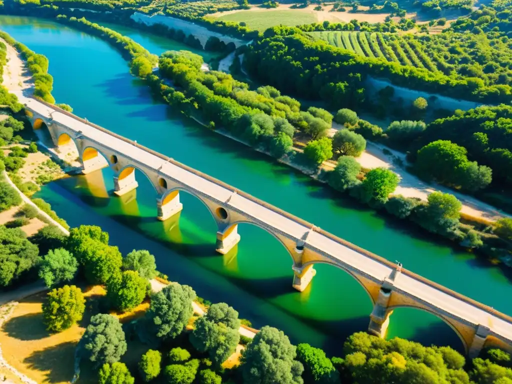 Vista aérea del icónico Pont du Gard, puente romano en Francia