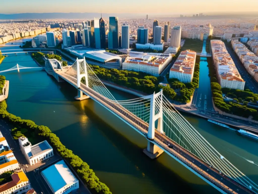 Una vista aérea única en 3D del Puente de la Libertad, resaltando sus detalles arquitectónicos y su importancia como símbolo nacional