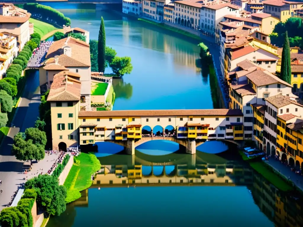 Vista aérea del icónico Ponte Vecchio en Florencia, capturada con accesorios de fotografía