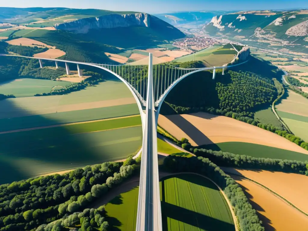 Vista aérea del Viaducto de Millau en Francia, majestuoso ejemplo de la ingeniería de puentes icónicos del mundo