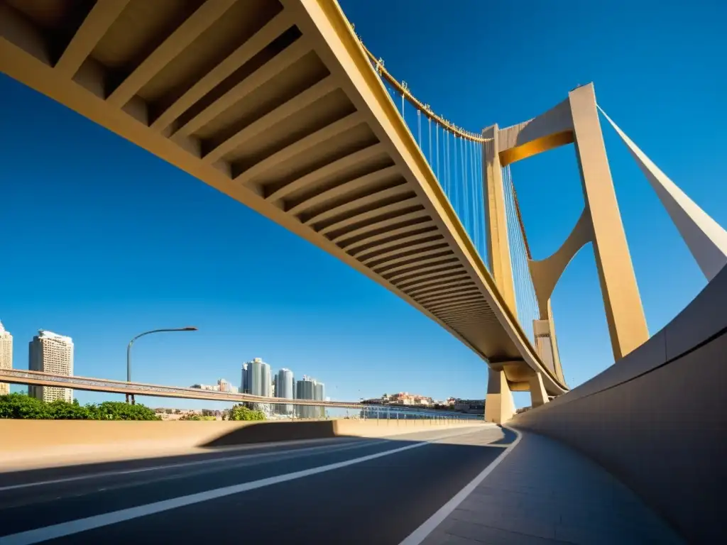 Vista en alta resolución del Puente de la Mujer diseño 3D, destacando su elegante diseño curvo y su integración en el paisaje urbano moderno