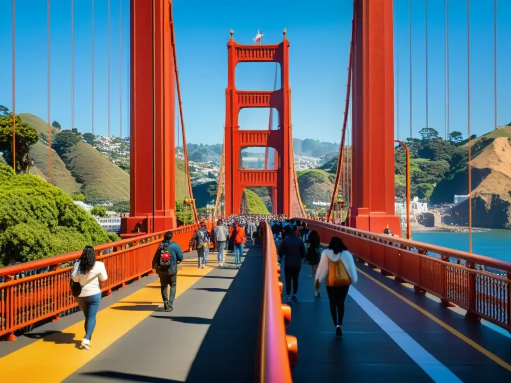 Vista detallada del Puente Golden Gate, con aventura cultural y diversidad, en San Francisco