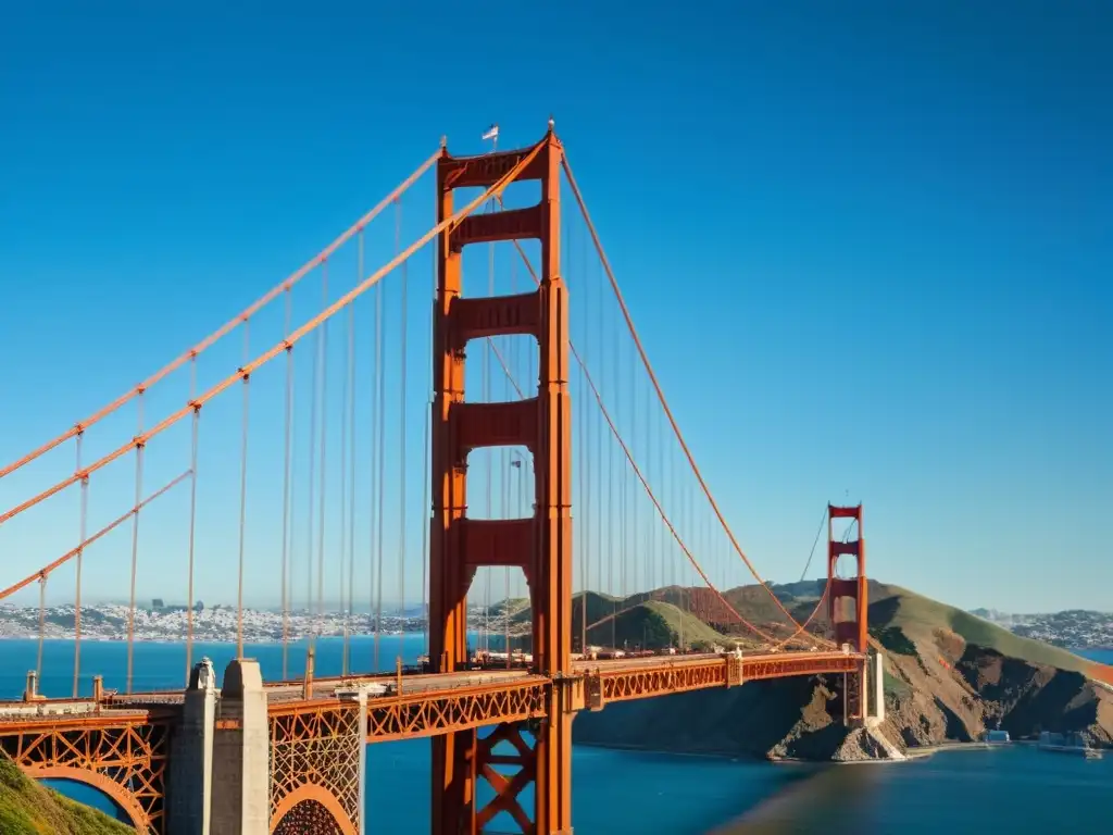 Vista detallada del icónico Puente Golden Gate, resaltando la restauración y conservación con cuidados estudios de caso