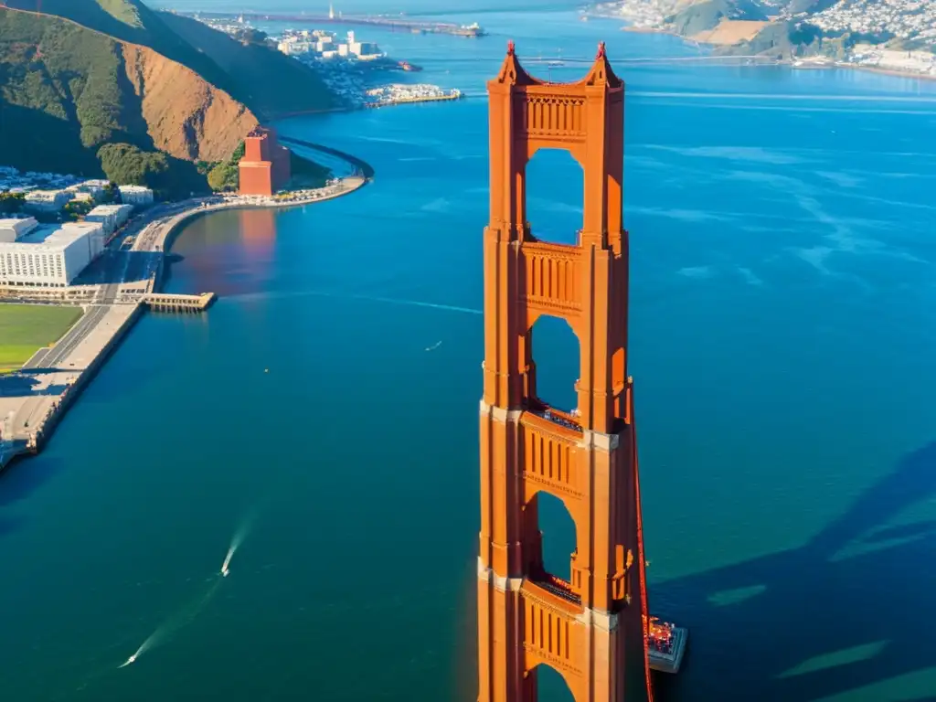 Vista detallada del Puente Golden Gate en San Francisco, resaltando su imponente arquitectura y belleza icónica