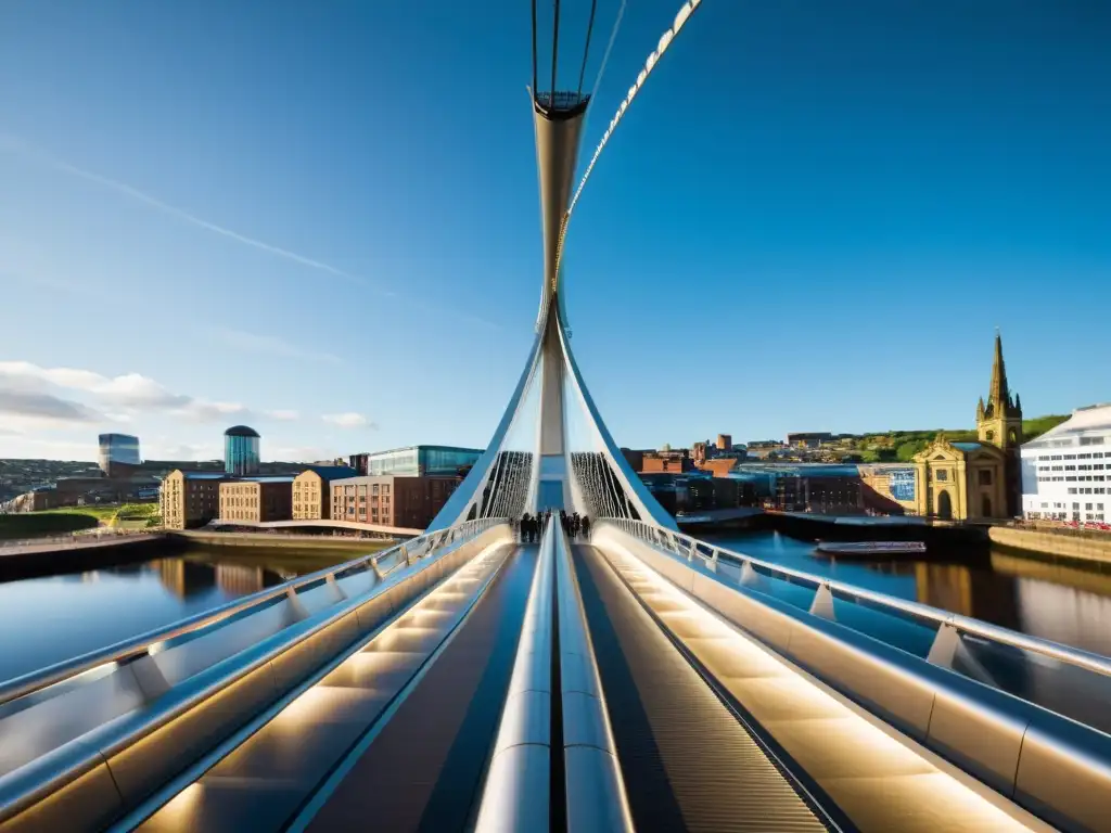 Una vista detallada del innovador puente basculante Gateshead, con su diseño dinámico y detalles arquitectónicos