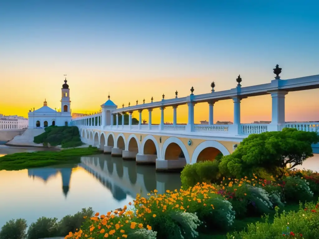 Vista detallada del Puente de la Constitución de 1812 en Cádiz, con transformación ambiental y belleza natural en atardecer