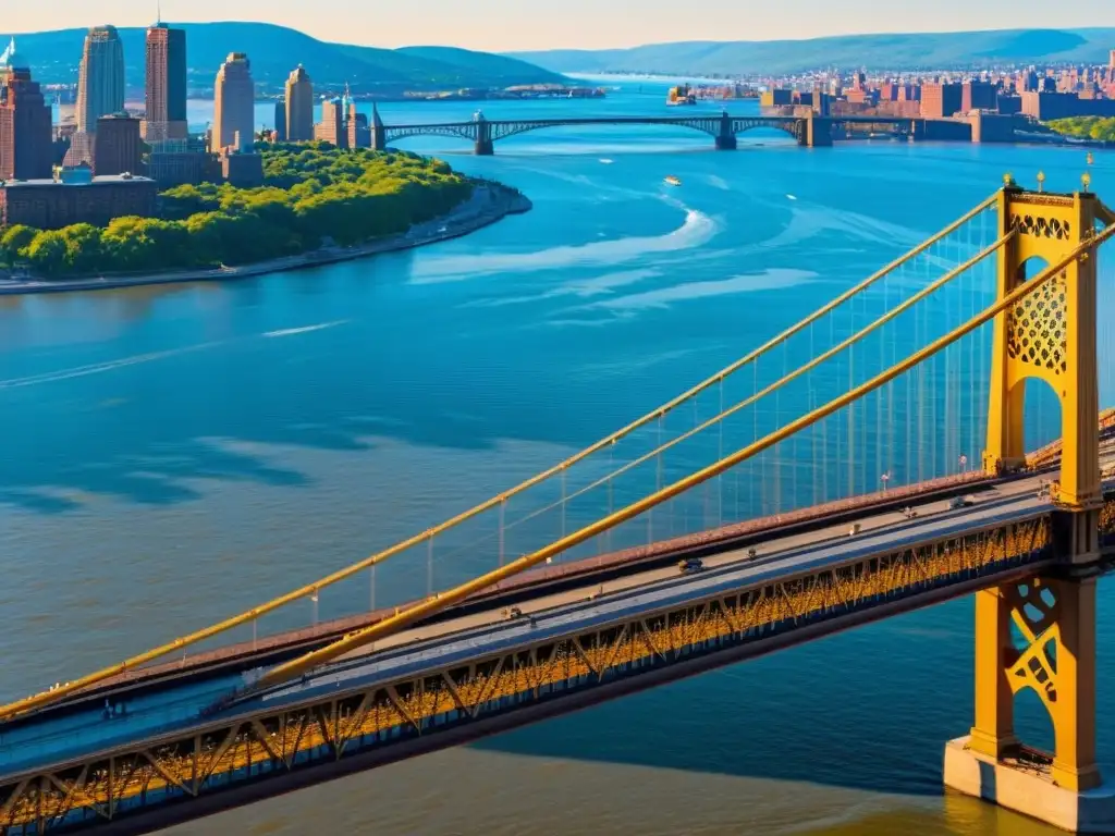 Vista detallada del Puente Walkway Over the Hudson en 8k, con estructura de acero sobre el río Hudson y actividad peatonal