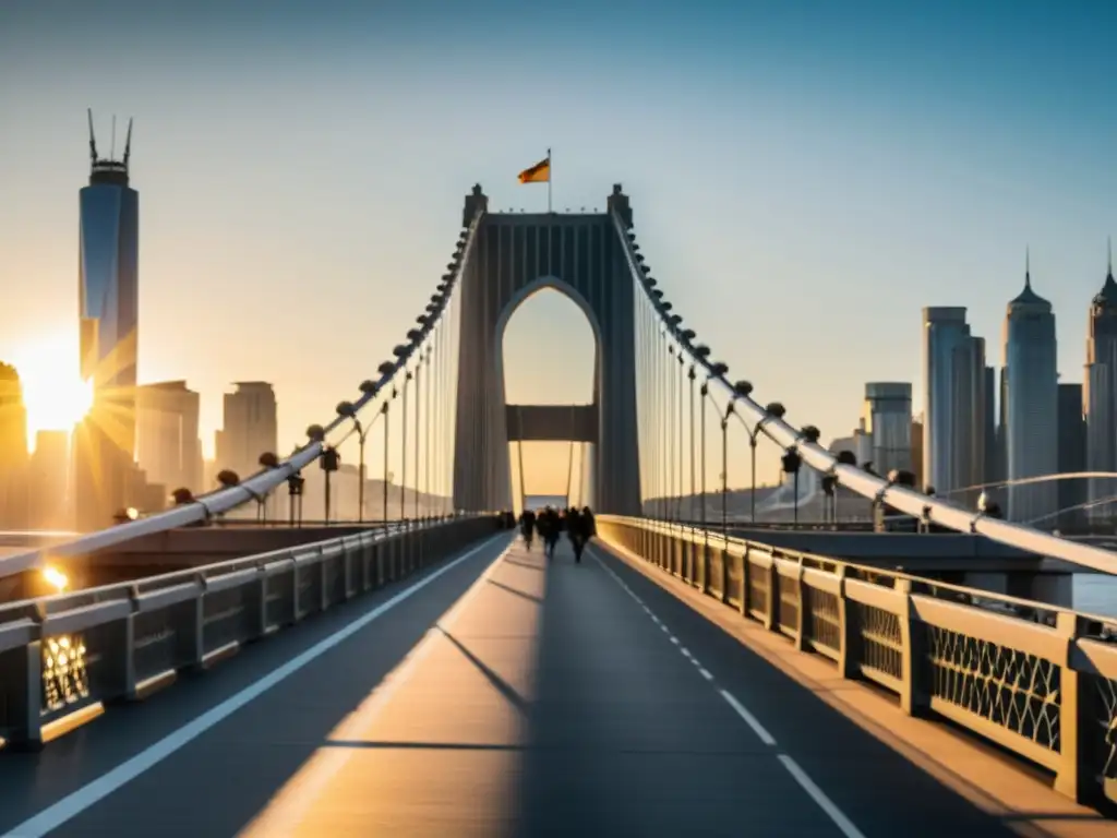 Vista detallada de un puente icónico en la ciudad, resaltando su diseño y la integración en el paisaje urbano