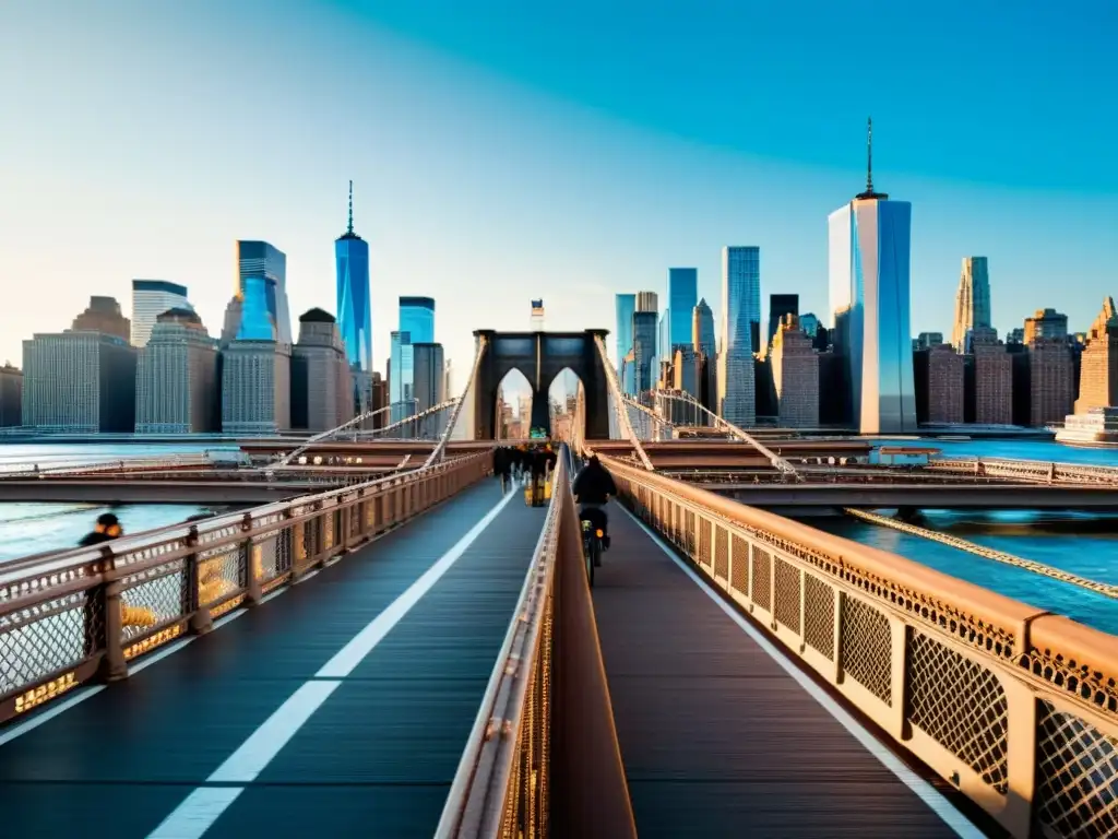 Vista detallada del puente de Brooklyn sobre el río East, reflejando el impacto sociocultural de puentes icónicos en Nueva York