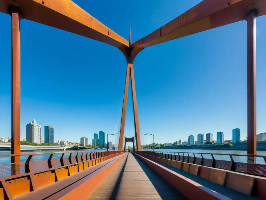 Vista detallada del Puente de la Mujer en Buenos Aires, Argentina, resaltando la belleza del acero CORTEN en puentes icónicos