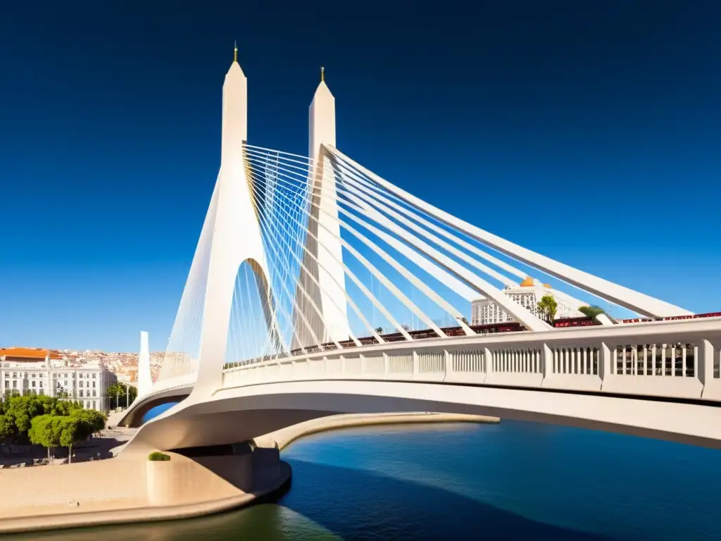 Vista detallada del Puente de la Mujer, resaltando su diseño 3D, elegancia y fusión de arte y tecnología en la arquitectura urbana