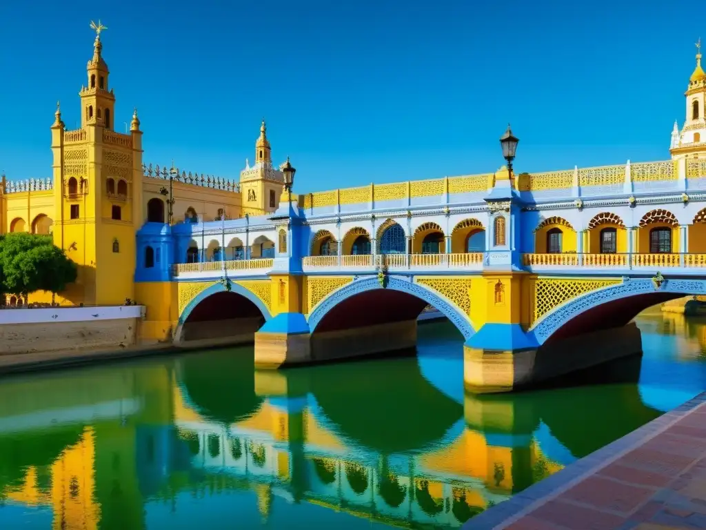 Vista detallada del Puente de Triana en Sevilla, reflejando la rica cultura y ambiente vibrante del barrio