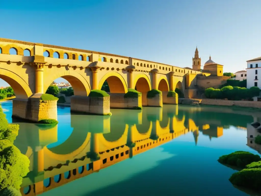 Vista detallada del Puente Romano de Córdoba con realidad aumentada resaltando su arquitectura original y contexto histórico