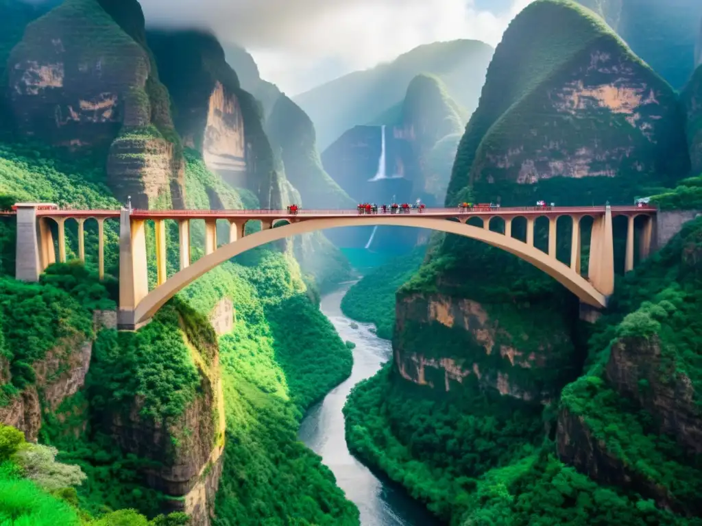 Vista detallada de la Ruta senderismo Puente de la Confianza, con hikers y exuberante paisaje del Cañón del Sumidero