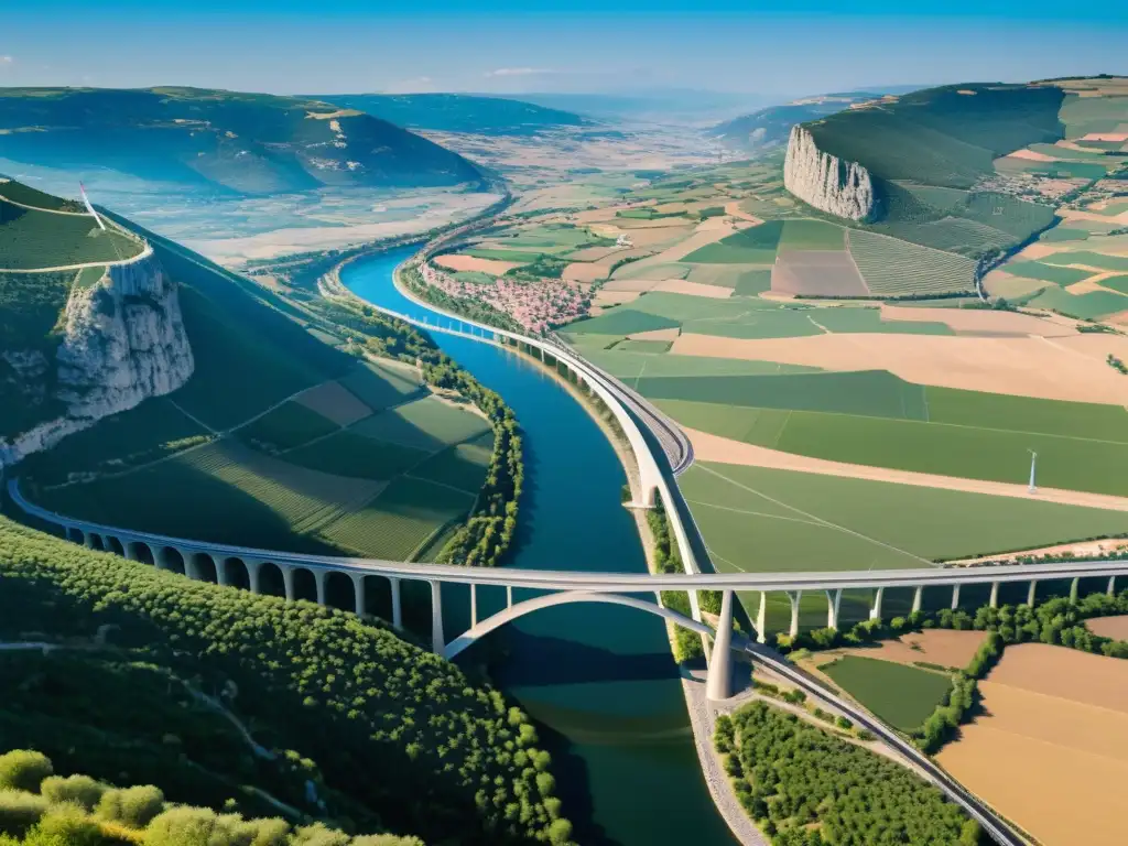 Vista detallada del Viaducto de Millau en Francia, destacando su diseño innovador y su integración perfecta con el paisaje natural